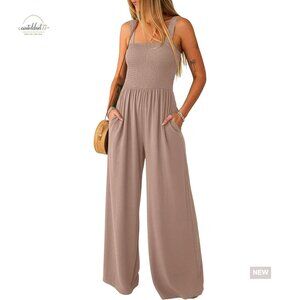 Large Sleeveless Jumpsuit Wide Leg Pockets Polyester Casual Beach Wear